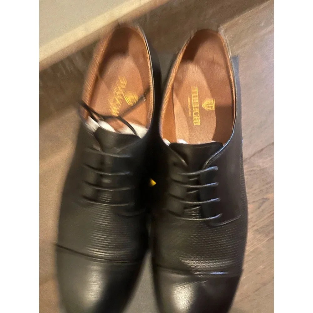 Tuluchi Italy Design Men's Black Cap Toe Oxford Dress Shoes Size 11 Leather